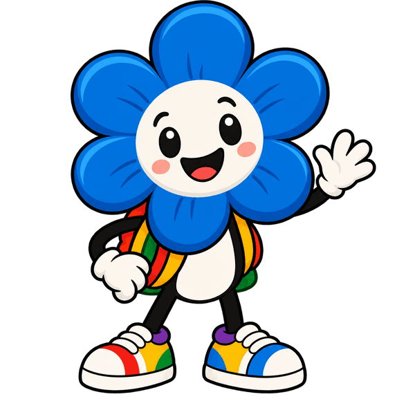 Blossom, the Bloom mascot, waving hello